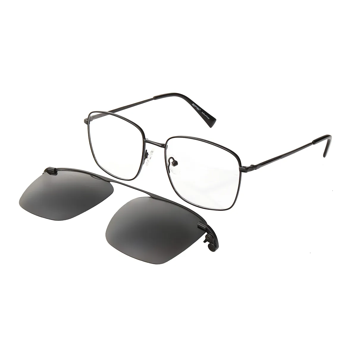 Hank - Square Black Clip On Sunglasses for Men & Women